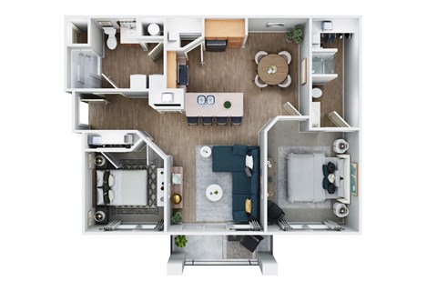Floor plan for 2 beds, 2 baths, 1068 sqft